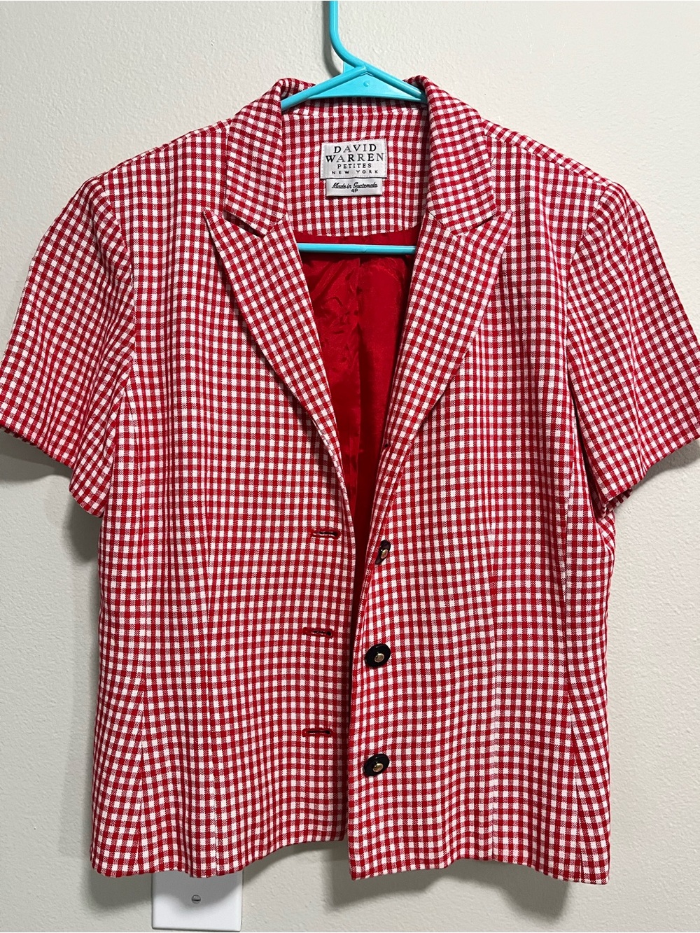 Classy Red Gingham Short-Sleeve Suit Jacket